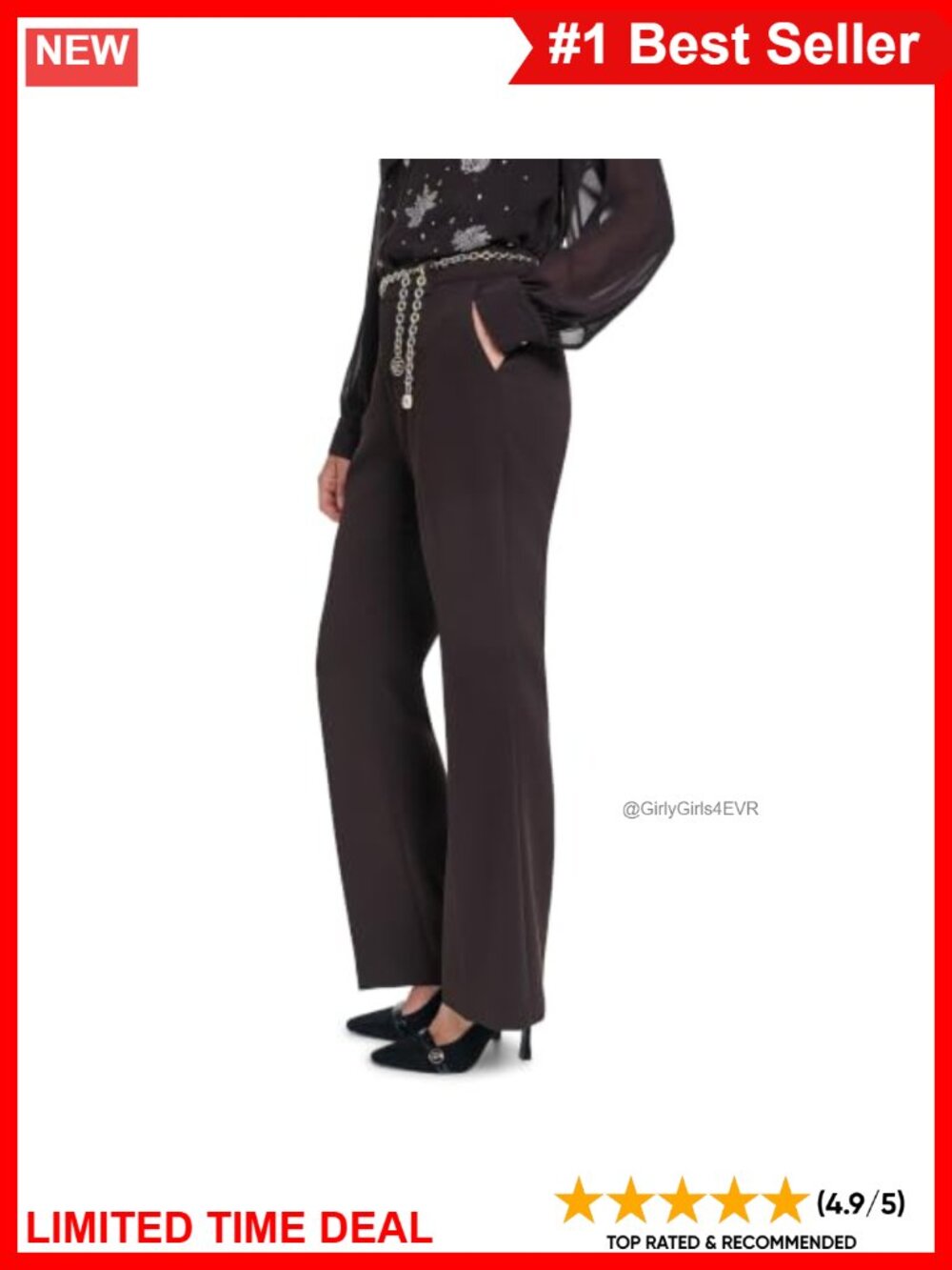 Karl Lagerfeld Chain Belt Straight Leg Work Pants Mid Rise Zip Closure - Picture 2 of 6